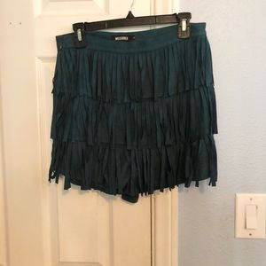 Micro suede fringe skort